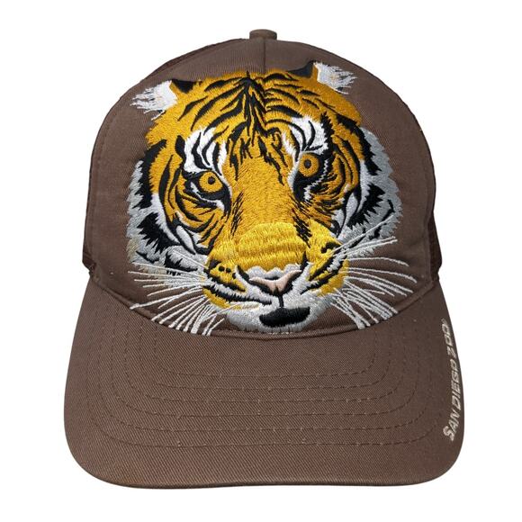 San Diego Zoo Tiger Snapback Trucker Hat Brown One Size Adjustable Mesh Back - Picture 1 of 9